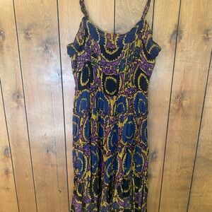 Boho Maxi Dress with Purple & Mustard Geometric Print